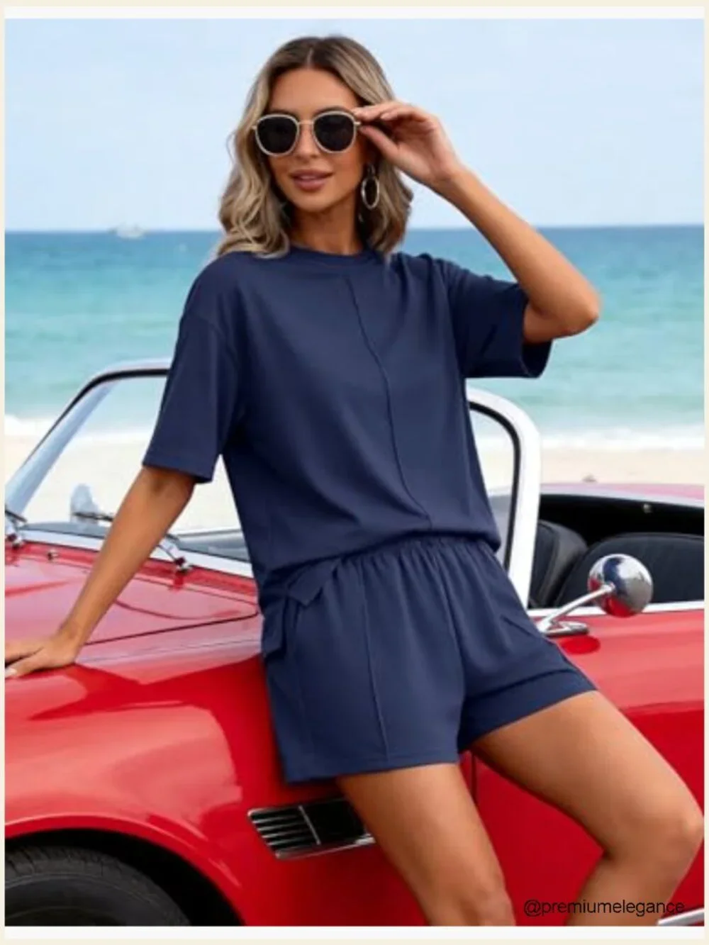Women's 2 Piece Lounge Set Short Sleeve Top & Shorts Matching Outfit